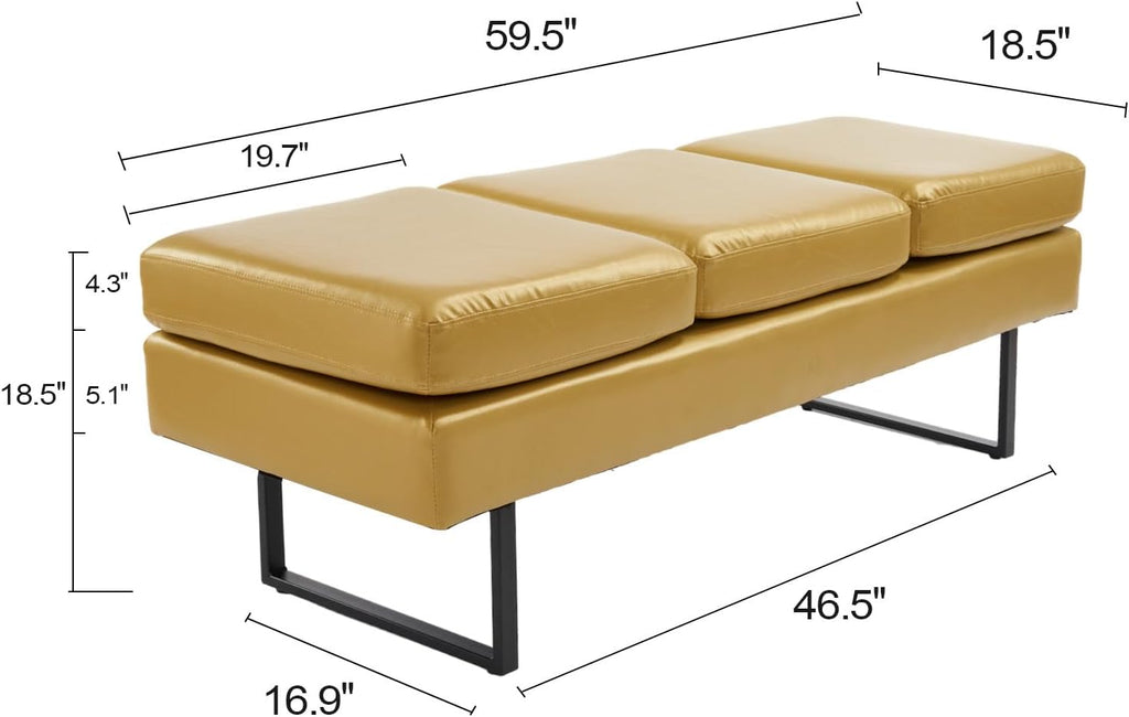 Upholstered 3 Seats Faux Leather Bench T495571