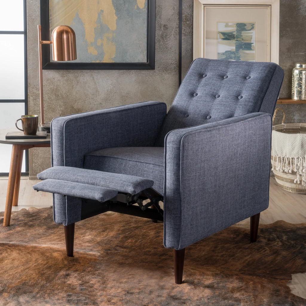 Dark Blue Fabric Button Tufted Recliner Z380