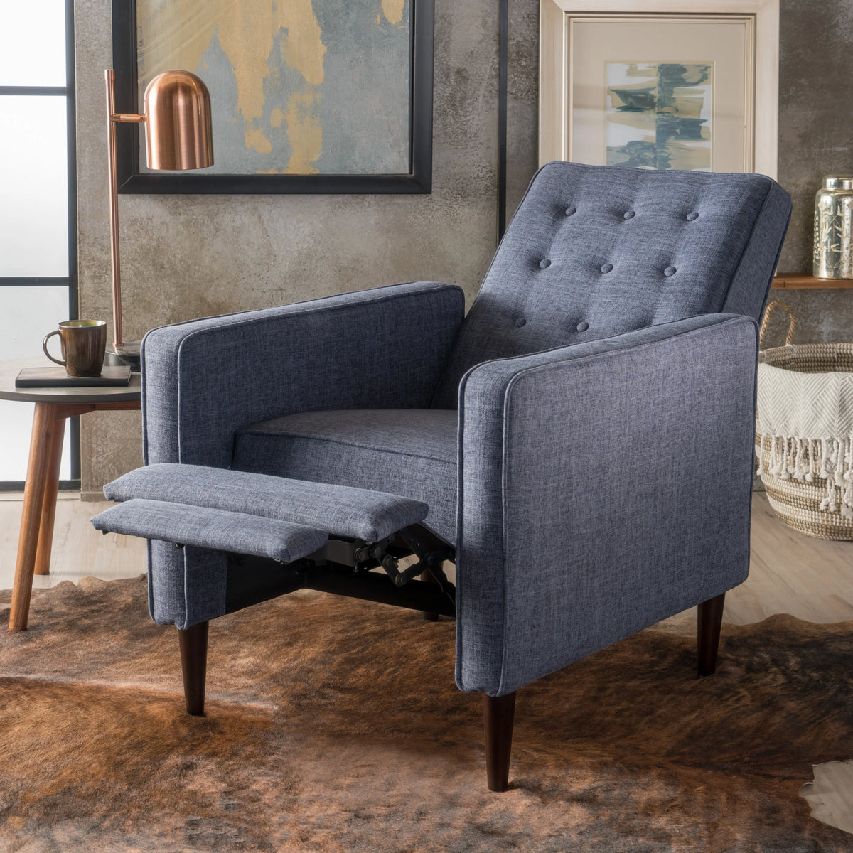 Dark Blue Fabric Button Tufted Recliner Z380