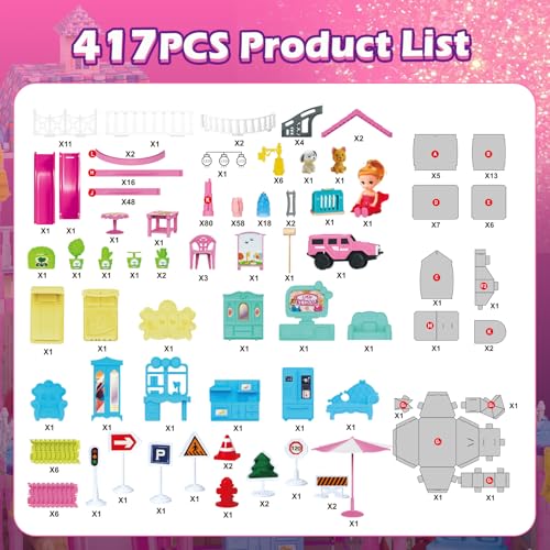 Doll House with Lights, 3 Dolls, 4 Floors A11472