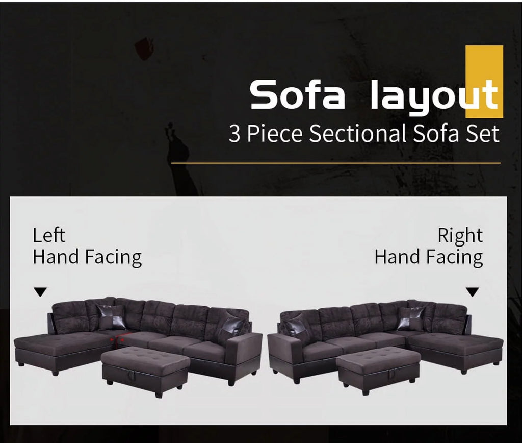 Microfiber Leather Sectional Sofa with Storage Ottoman R530262