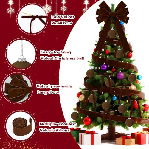 26 PCS Wine Red Velvet Christmas Ornaments Kit Y41905