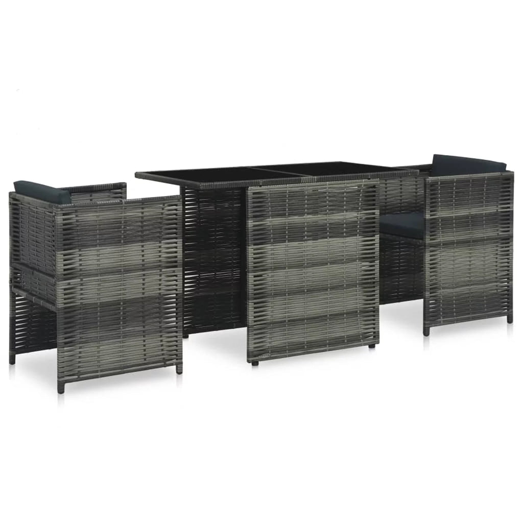 3 Piece Glass Tabletop Poly Rattan Bistro Set with Cushion T163