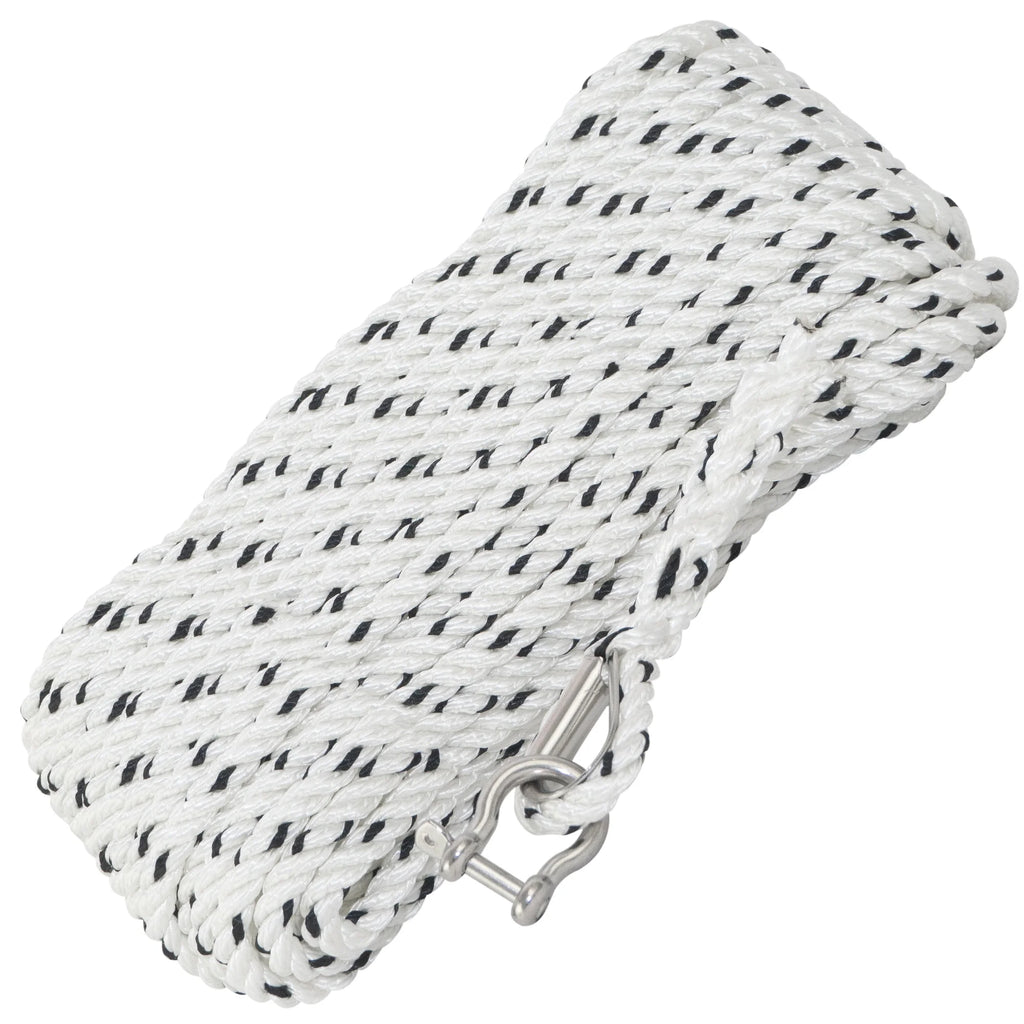 3/8 inch x 75 ft 3-Strand White Nylon Anchor Rope with Stainless Steel Thimble and Schakle K581