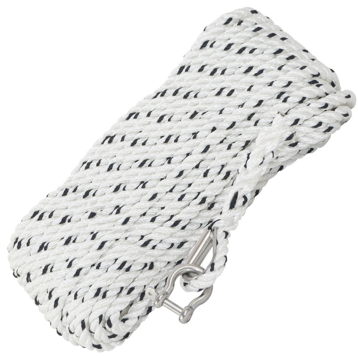 3/8 inch x 75 ft 3-Strand White Nylon Anchor Rope with Stainless Steel Thimble and Schakle K581