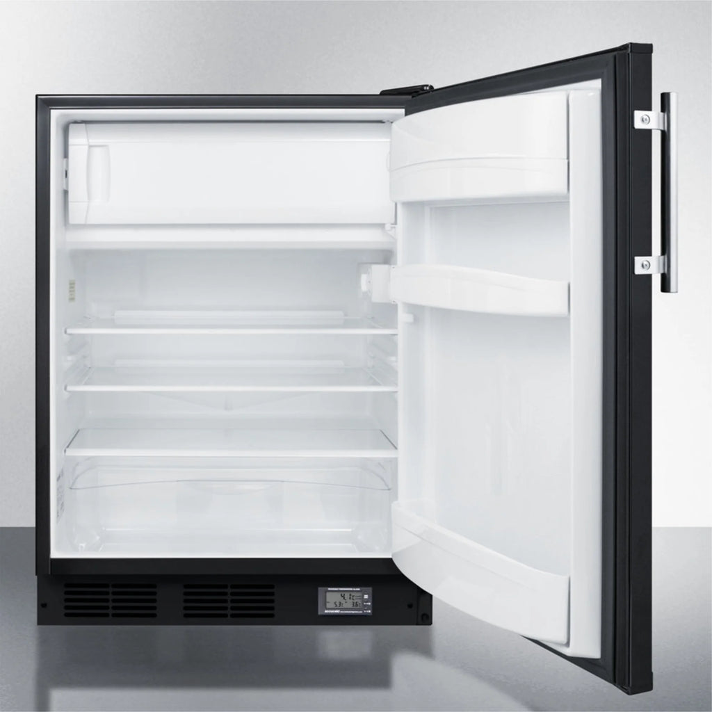 Black Undercounter Refrigerator-Freezer with Thermometer and Alarm G747057