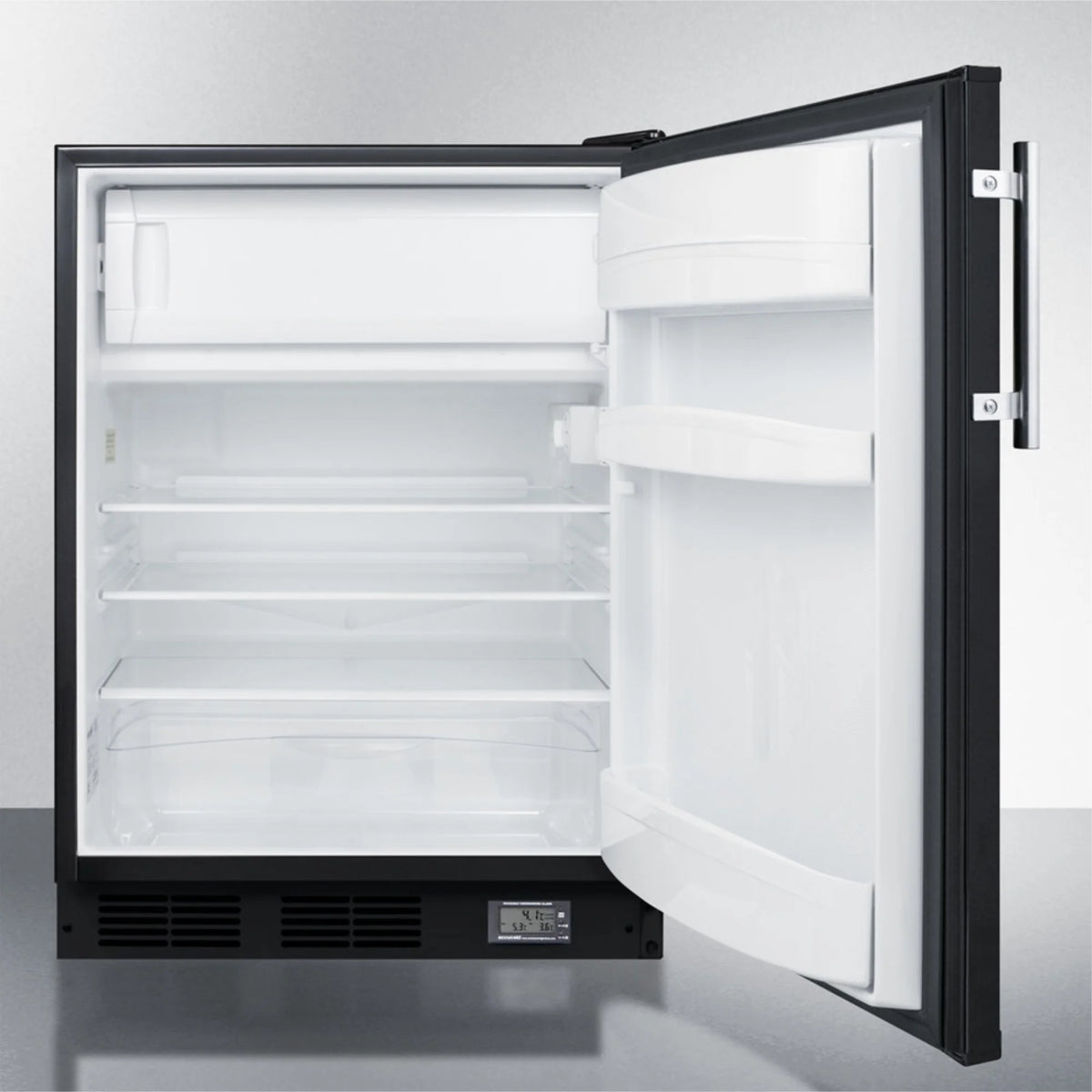 Black Undercounter Refrigerator-Freezer with Thermometer and Alarm G747057