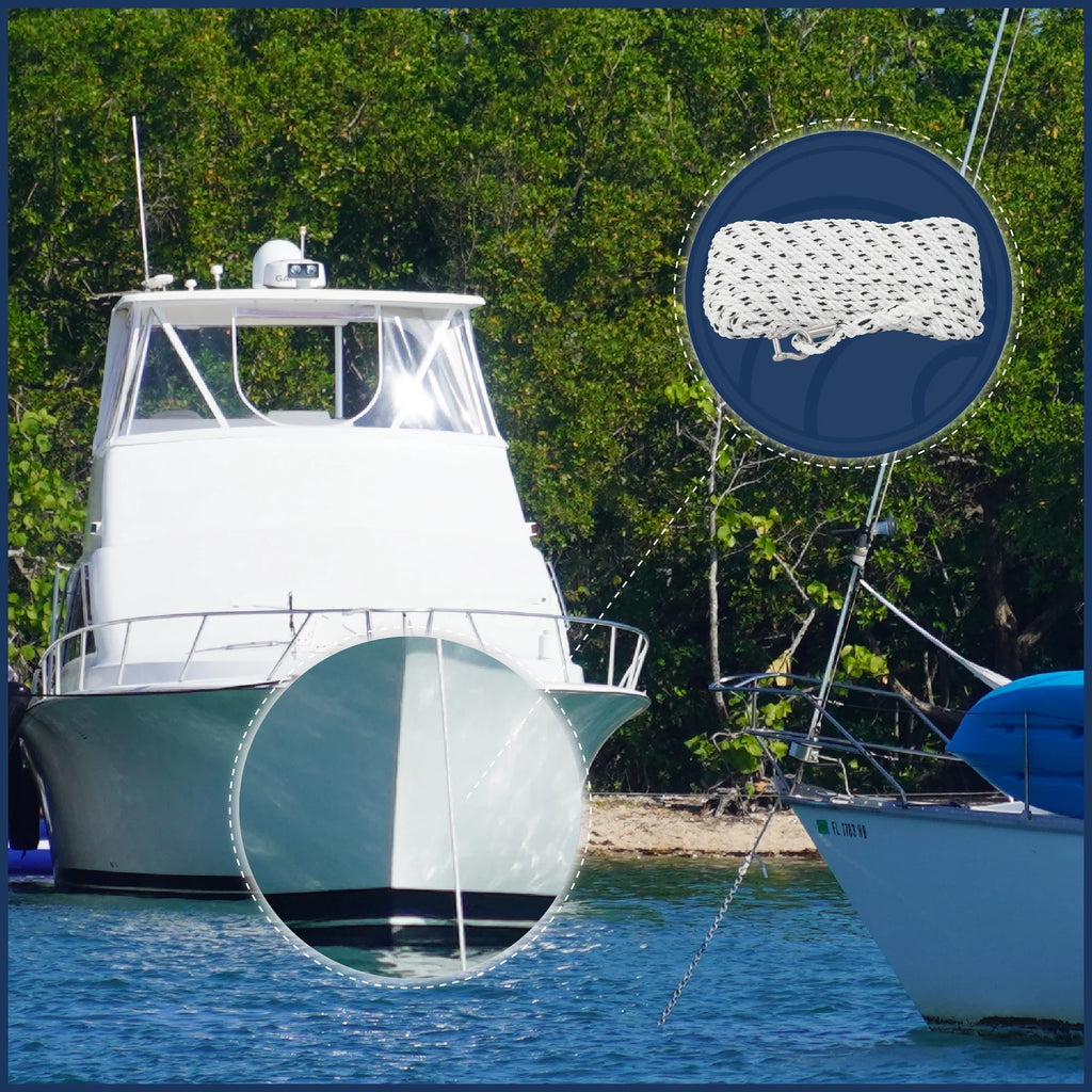 3/8 inch x 75 ft 3-Strand White Nylon Anchor Rope with Stainless Steel Thimble and Schakle K581