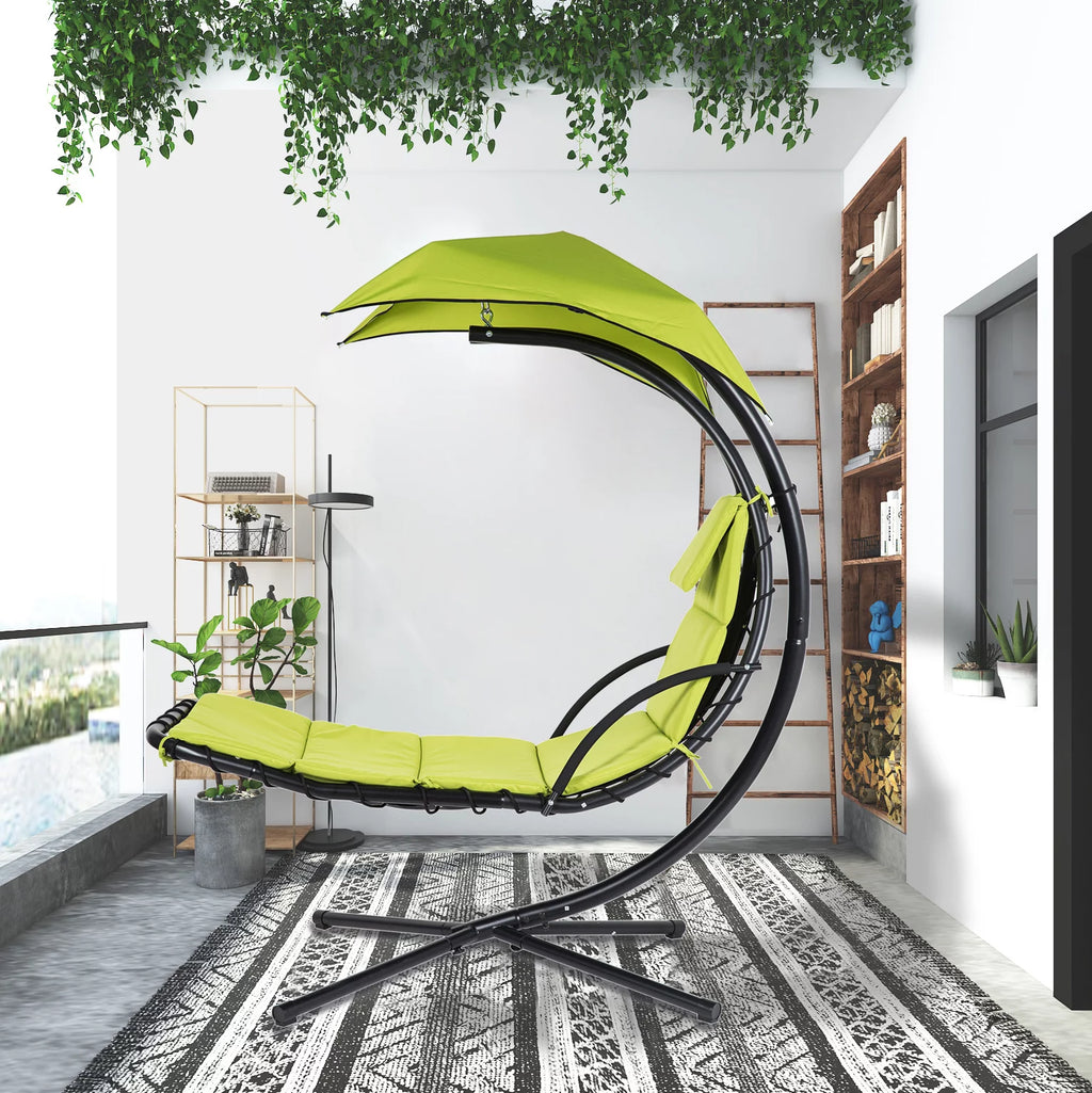 Hanging Chaise Lounge Chair Swing Hammock Chair Steel Green Q700187