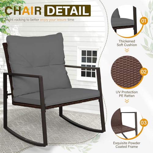 3-Piece Brown Wicker Patio Bistro Set with Glass Coffee Table G667