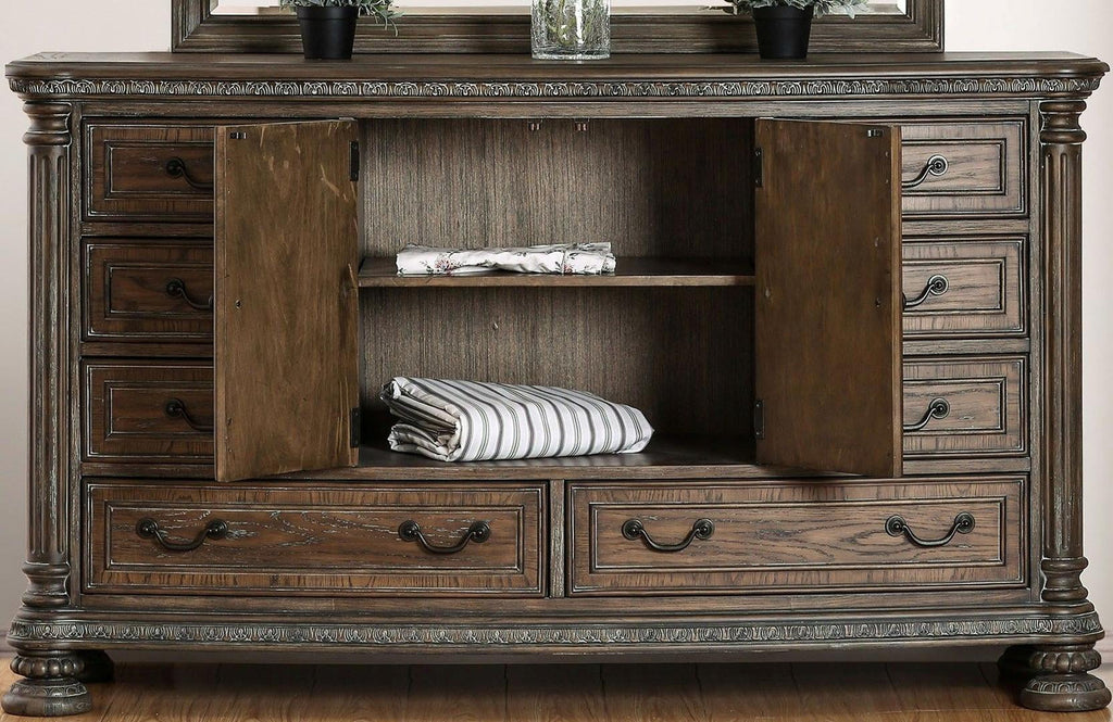 King Size 4pc Bed Dresser Mirror Nightstand Set U395