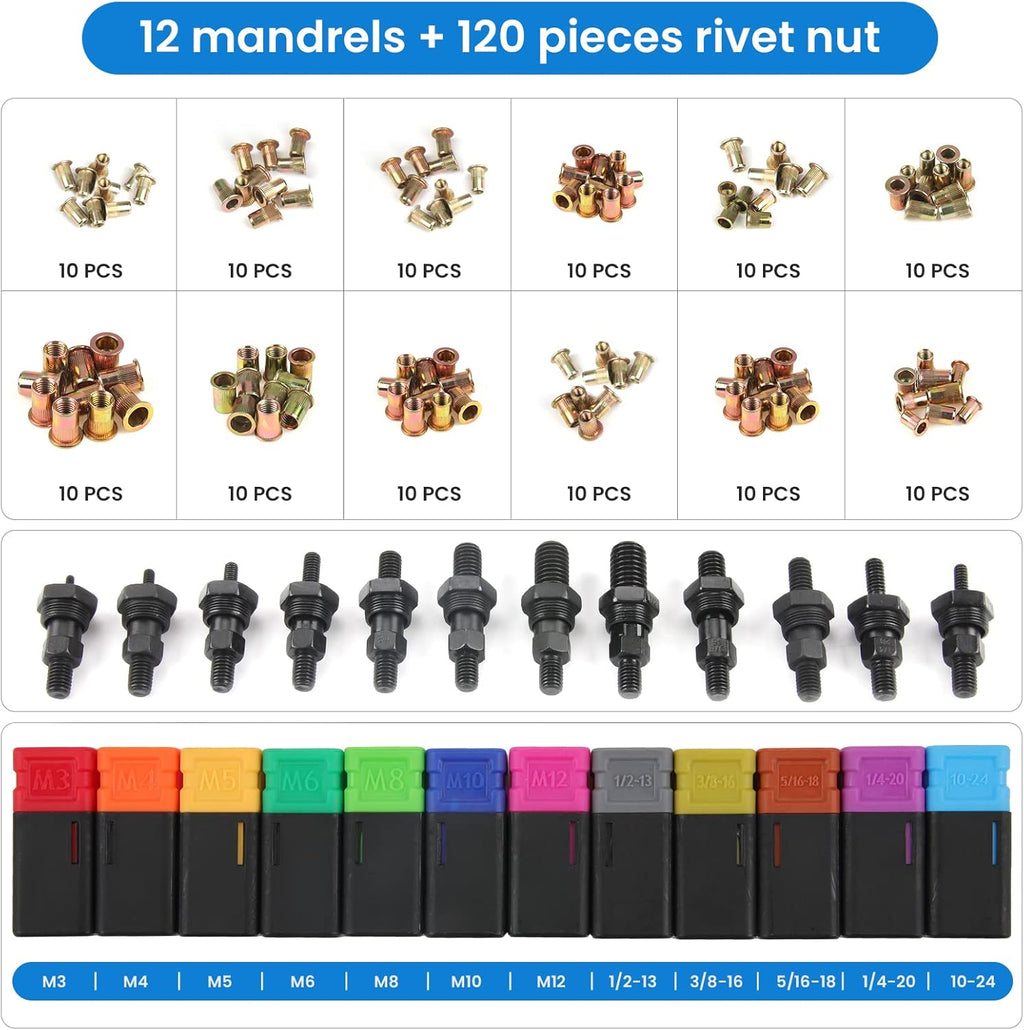 16" Rivet Tool Kit with 120PCS Rivet Nuts & Plastic Case X16290