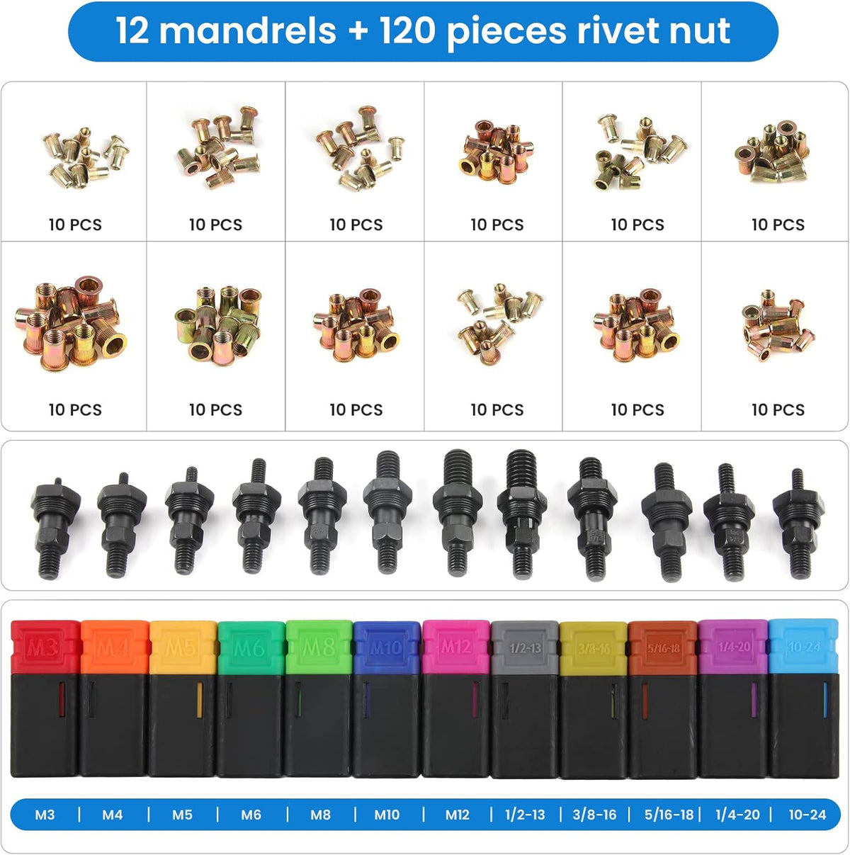 16" Rivet Tool Kit with 120PCS Rivet Nuts & Plastic Case X16290