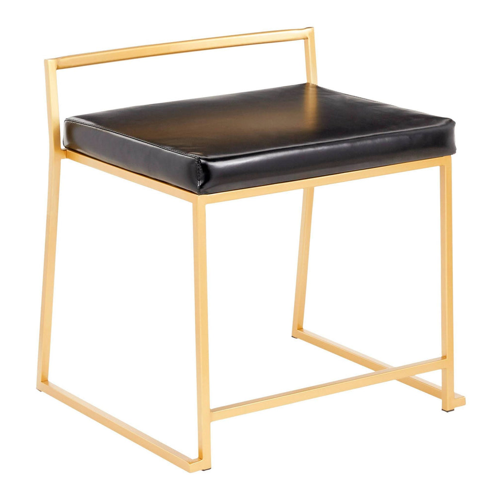 Gold Metal and Black Faux Leather Stackable Dining Chair Set of 2 H484124