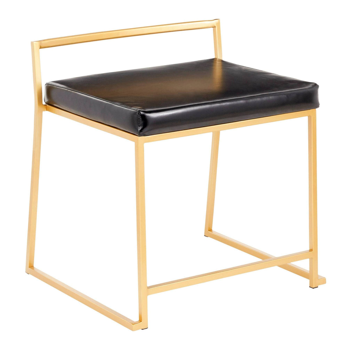Gold Metal and Black Faux Leather Stackable Dining Chair Set of 2 H484124
