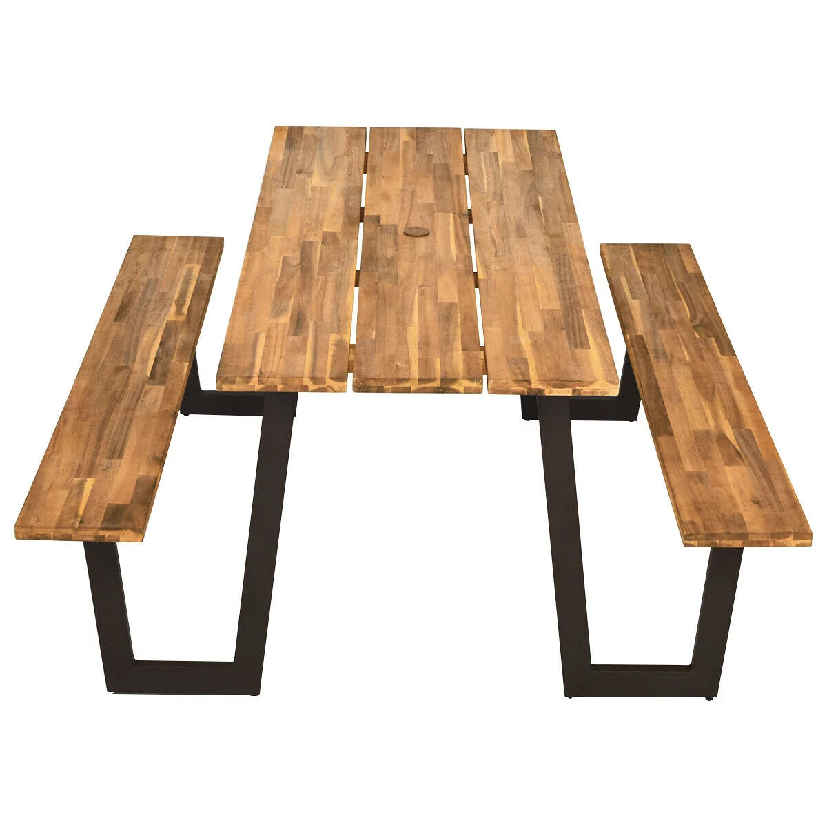 Wooden Picnic Table Bench Set with Umbrella Hole R912
