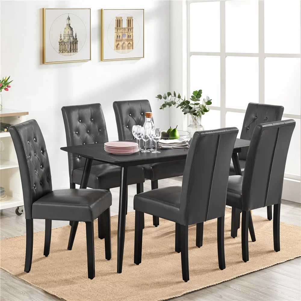 Faux Leather Dining Chairs with Wood Legs Set of 6 Gray B6317