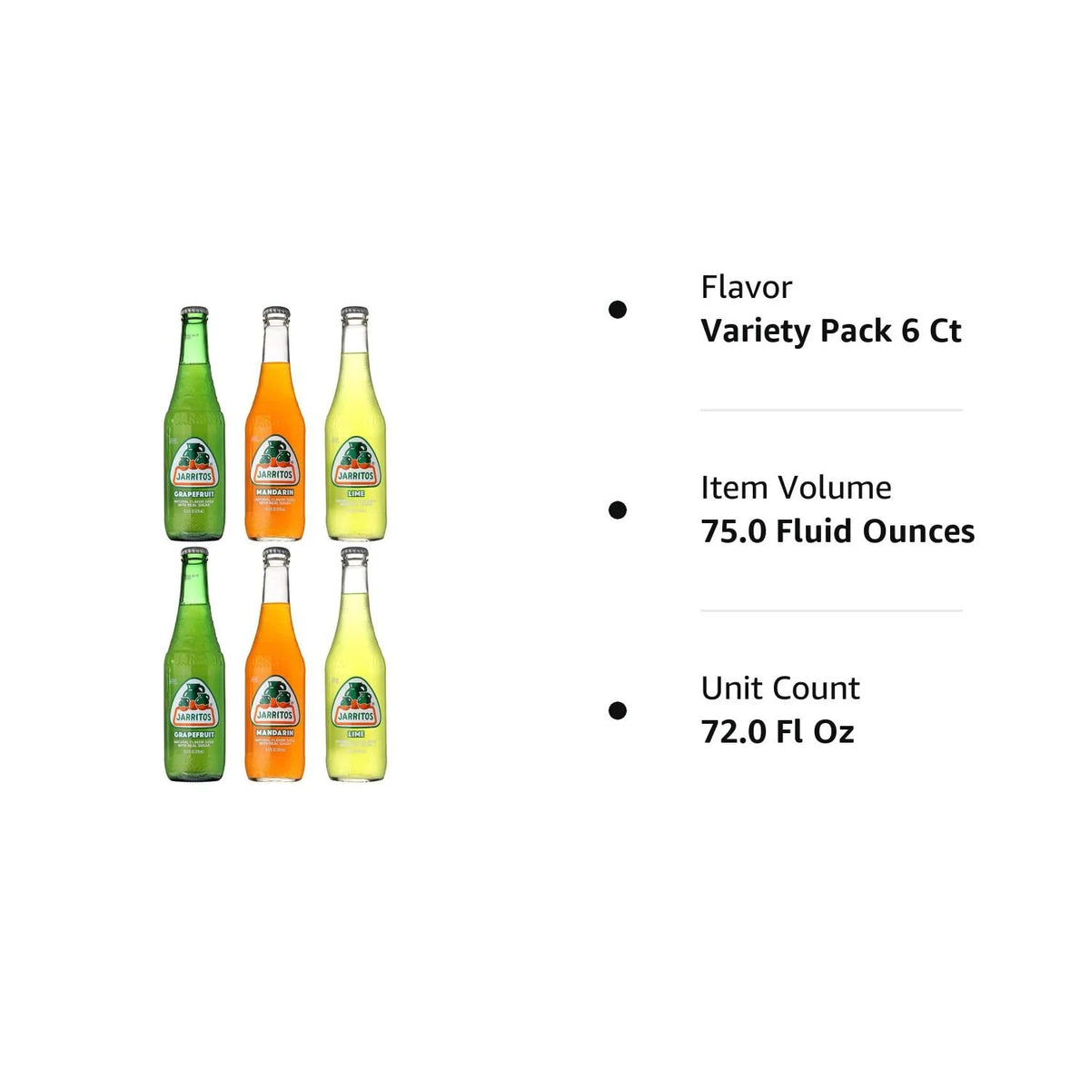 12.5 Oz Glass Bottle Variety Pack of 6 Soft Soda Drink H1365