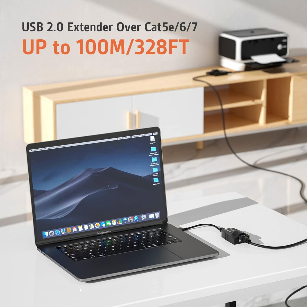 USB 2.0 Extender to RJ45 Over Cat5 5E 6 up to 100 Meter with Power Adapter B177135