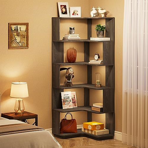 6-Tier Industrial Corner Bookshelf with Side Panels T464