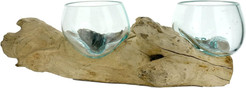 Double Melted Glass Vase Bowl Hand Blown Sculpture Candle Holder W421110