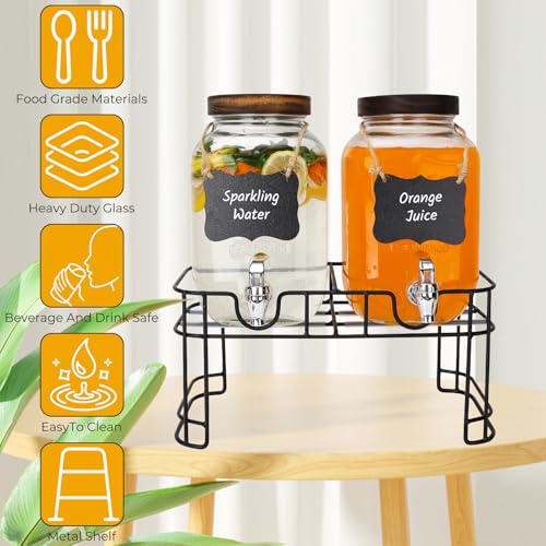 2 Pack 1 Gallon Glass Beverage Dispenser with Stand and Spigot D219378