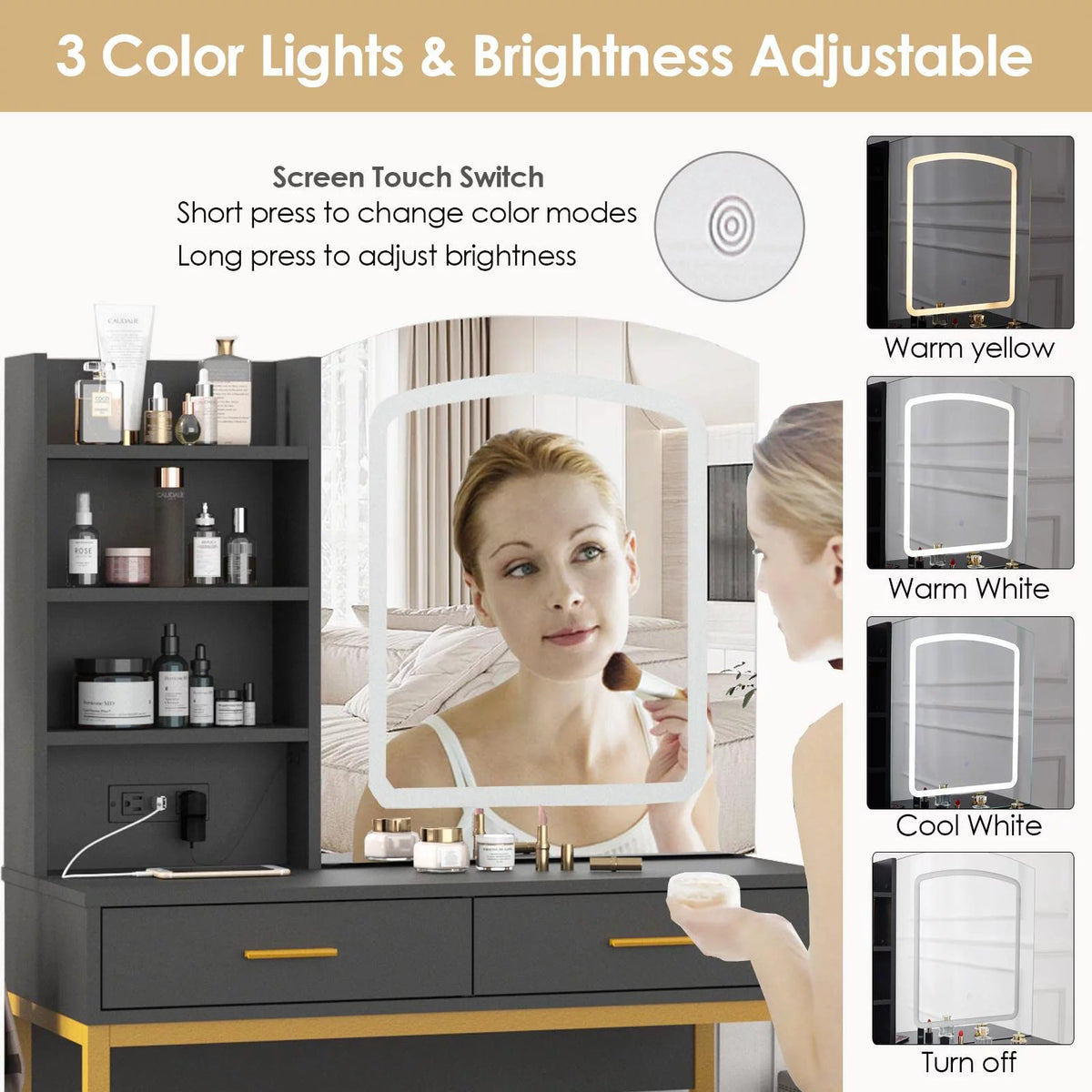 35 inch Vanity Desk with Lighted Mirror and Drawers M815