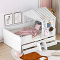 White Full Size Wood House Bed with 4 Drawers S97969