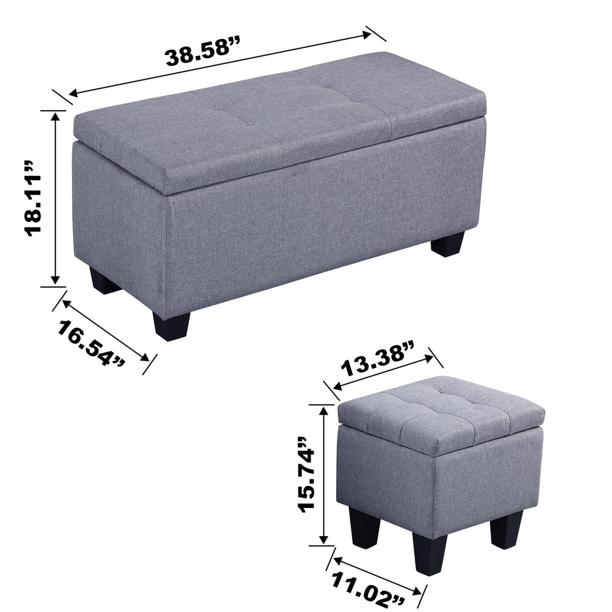 3 in 1 Tufted Linen Storage Ottoman Bench Set I1457