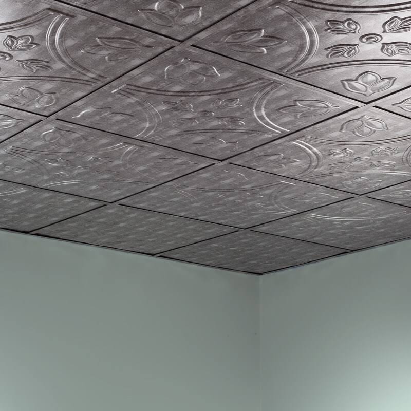 2ft x 2ft Crosshatch Silver Decorative Vinyl Ceiling Tile (5 Pack) W165195