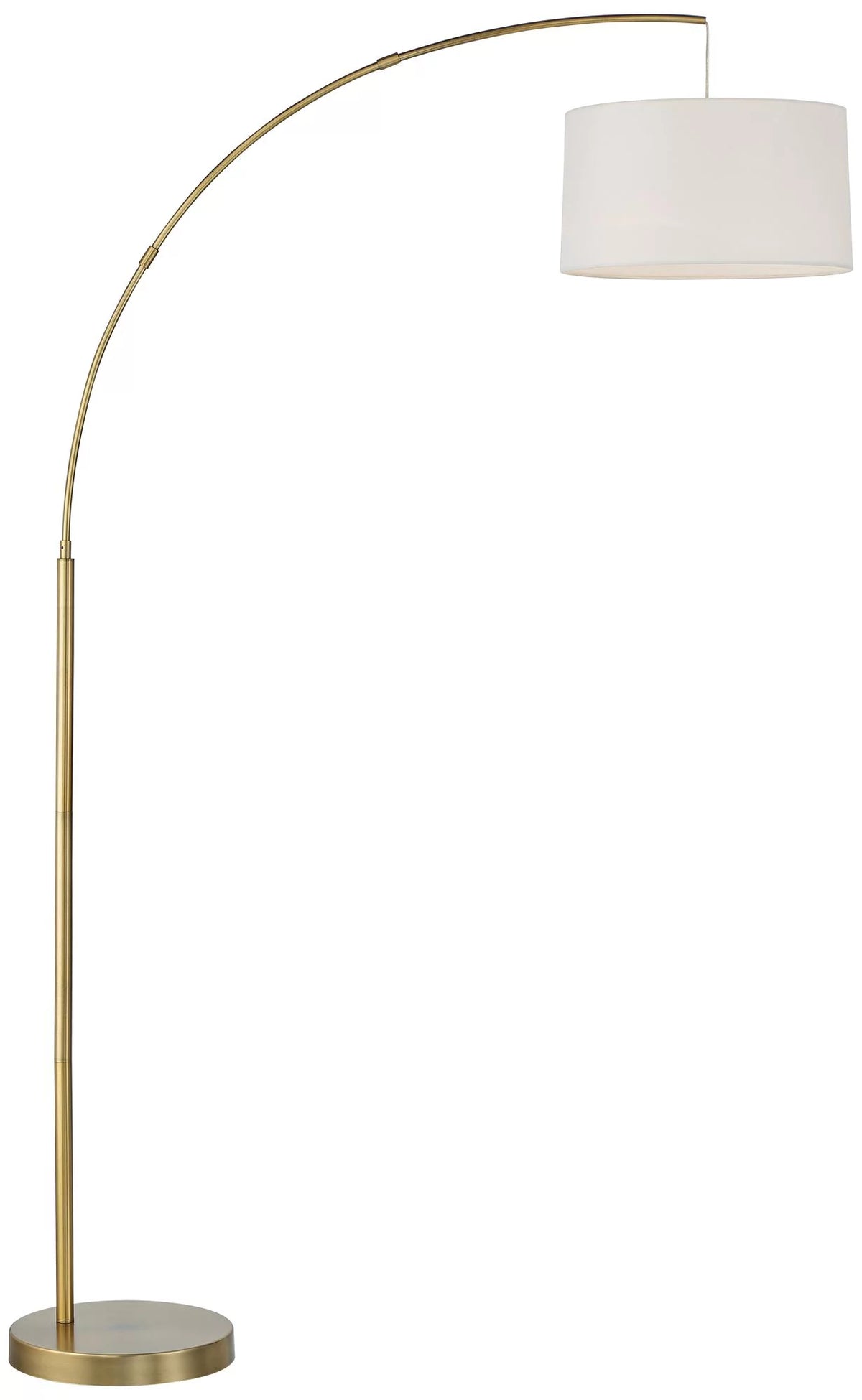 72" Tall Brass Metal Arc Floor Lamp with White Linen Drum Shade A708
