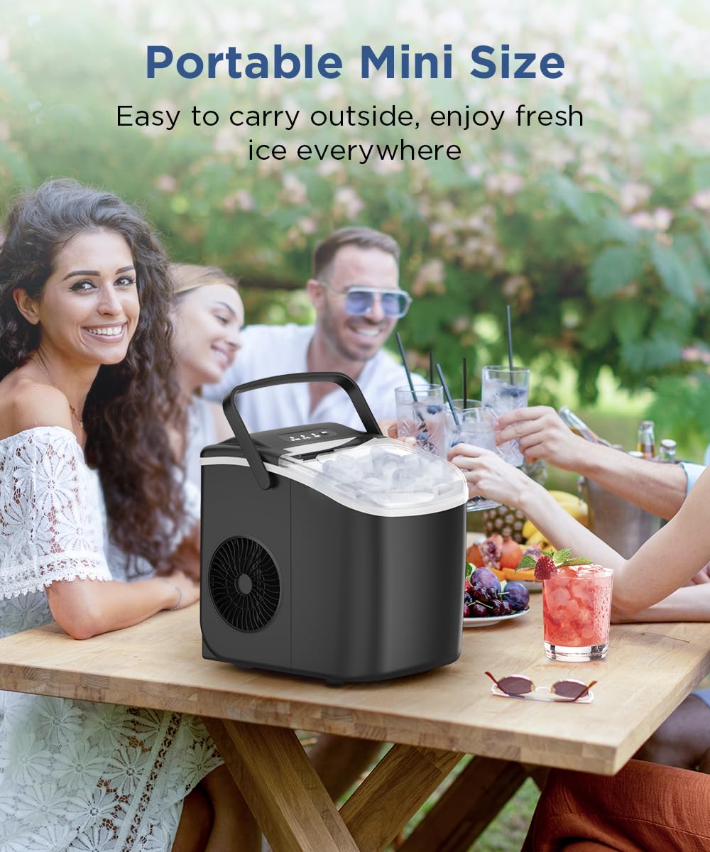 Countertop Ice Maker with Self-Cleaning, 26.5lbs/24Hrs, 9 Bullet Ice Cubes in 6 Mins, Ice Basket and Scoop C900