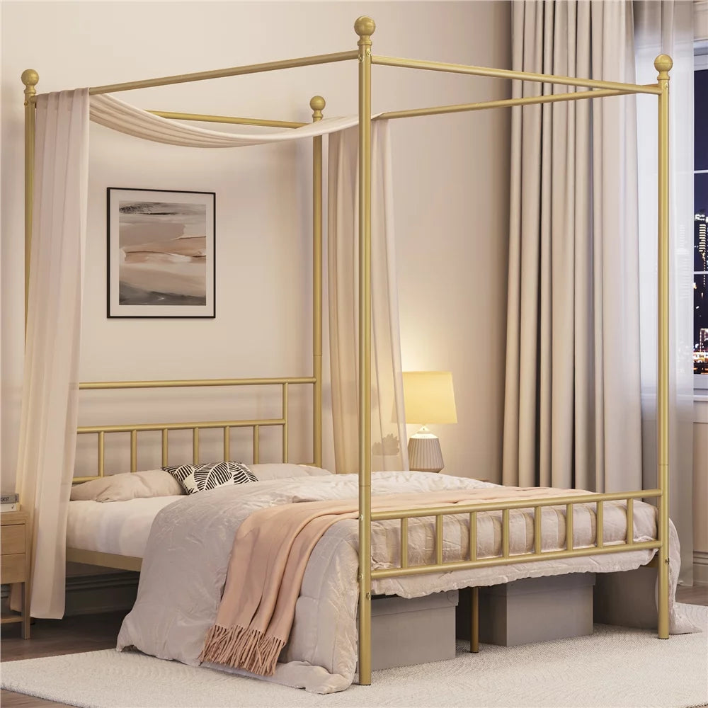 Black Metal Canopy Bed with Headboard and Footboard M824