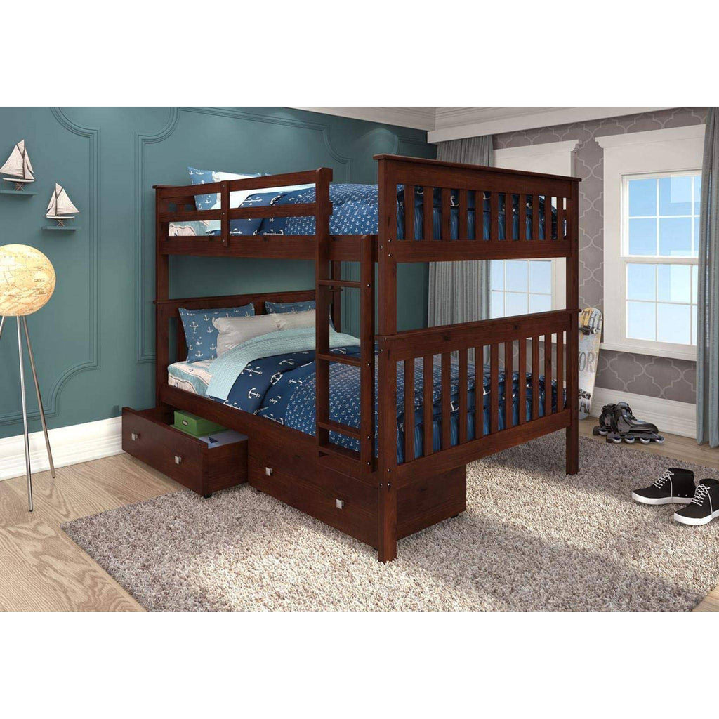 Full Mission Bunk Bed with Dual Underbed Drawers Dark Cappuccino D4156
