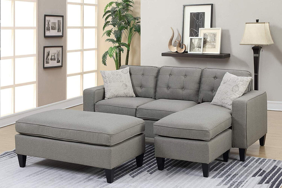 Light Grey Linen-Like Fabric Sectional Sofa Set G570212