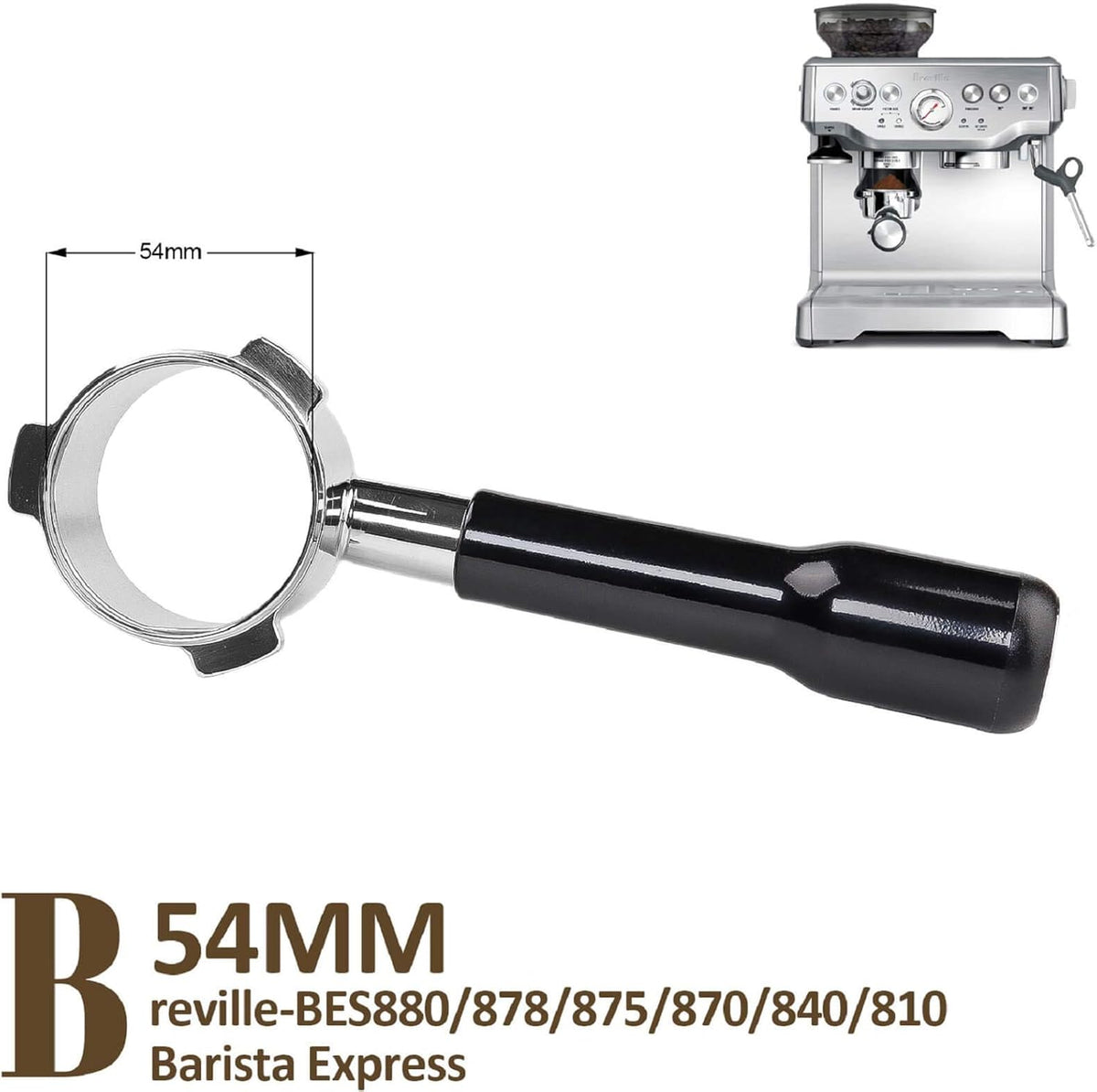 54mm Bottomless Portafilter with ABS Handle-Black E5793
