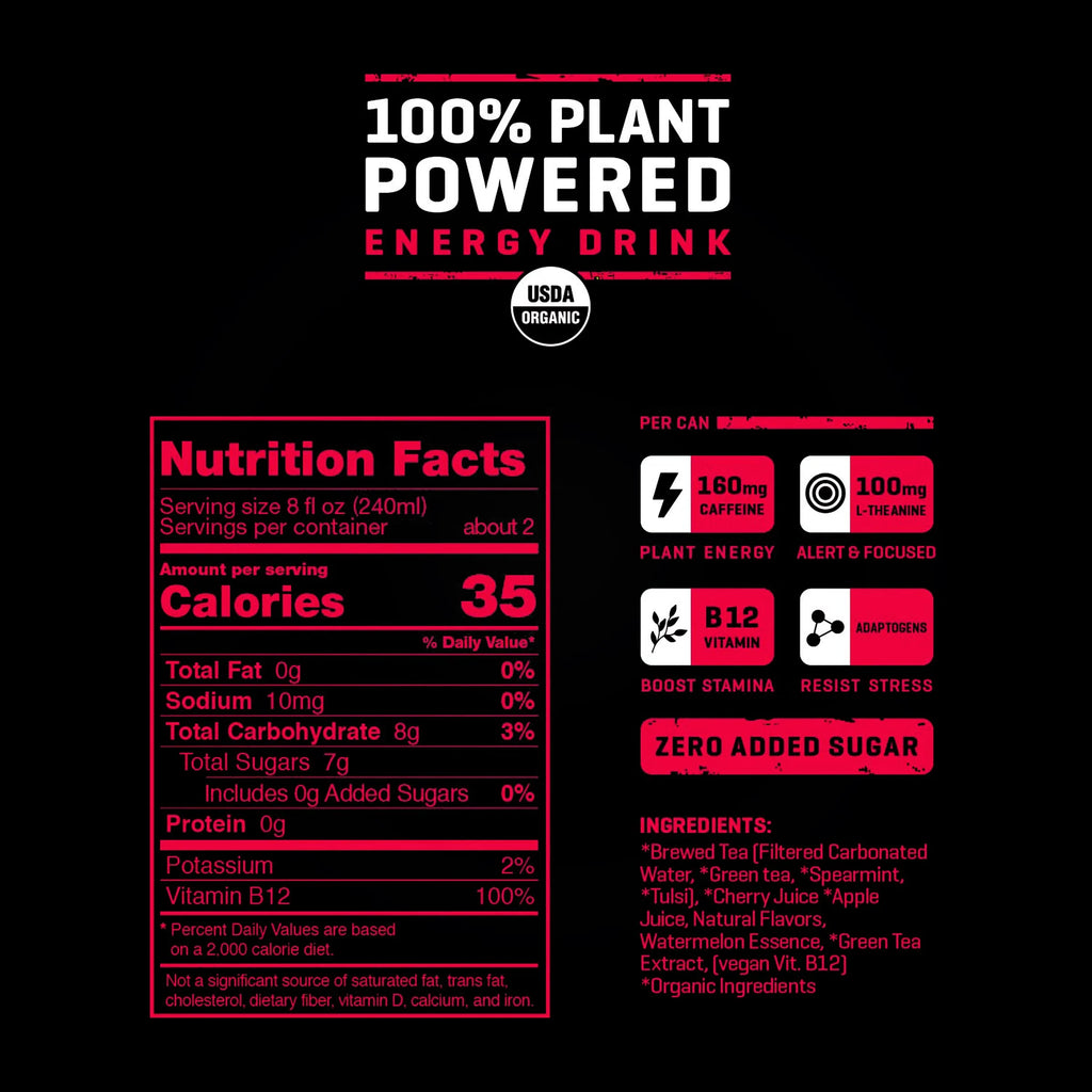 Plant Powered Energy Drink Cherry Watermelon 16oz Pack of 12 I2347