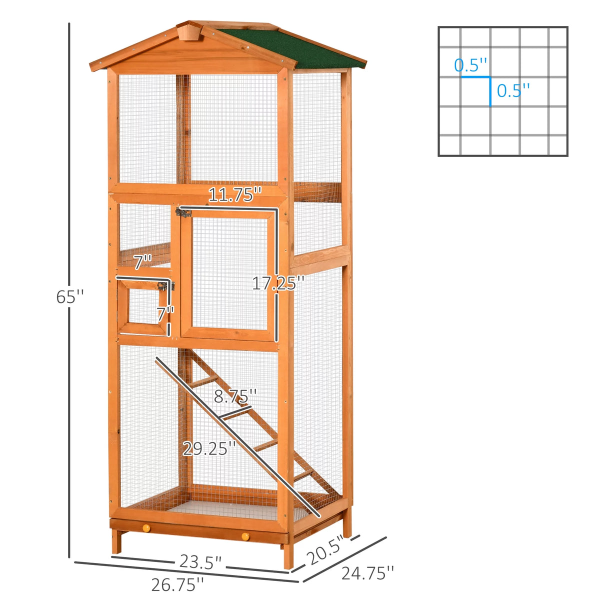65" Large Wooden Outdoor Bird Cage with 2 Doors H879331