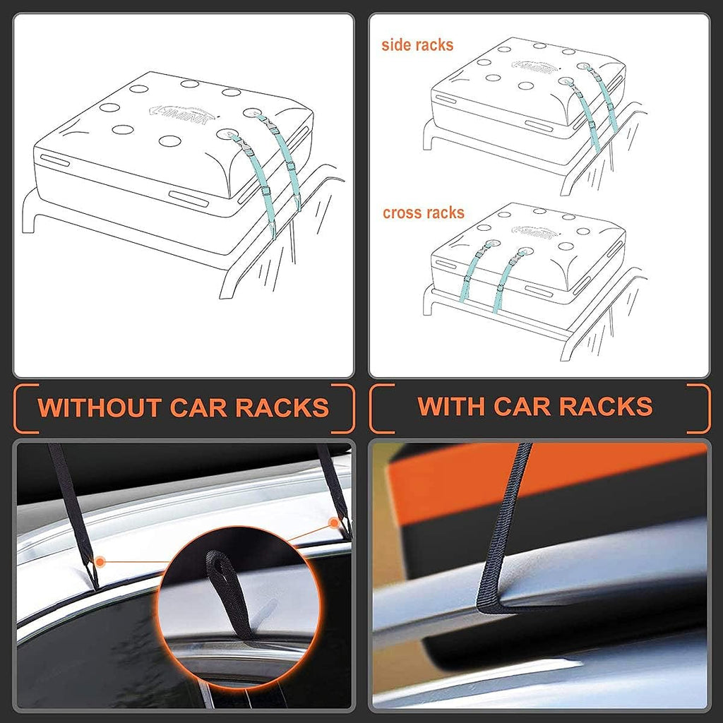 Car Rooftop Cargo Carrier Bag 15 Cubic Feet Waterproof Heavy Duty 800D PVC Soft-Shell Roof Carrier with Storage Bag and Protective Mat T744840