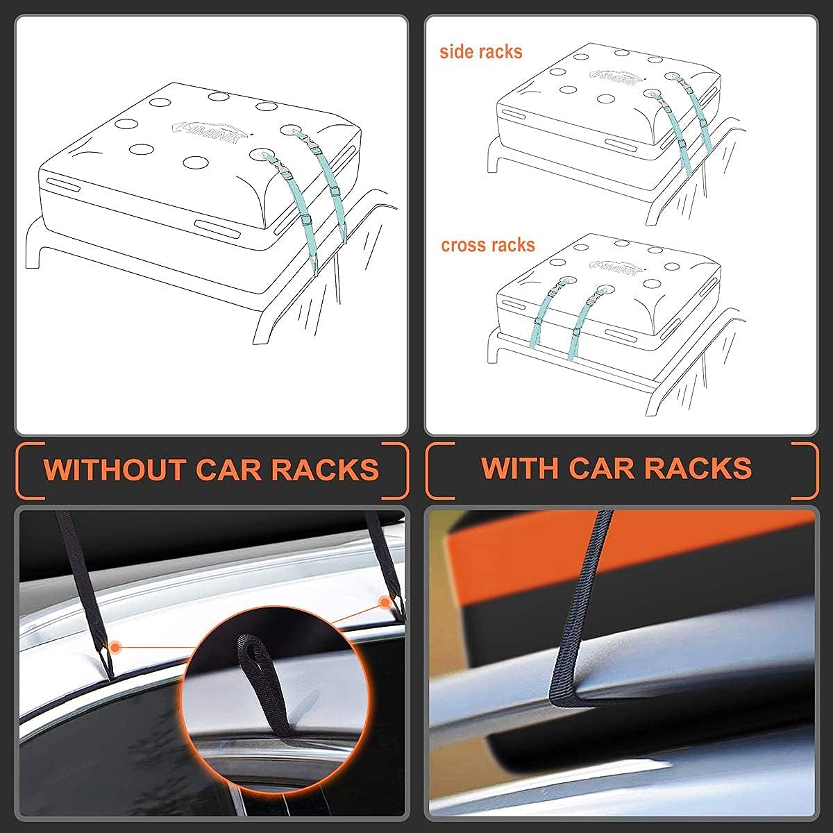 Car Rooftop Cargo Carrier Bag 15 Cubic Feet Waterproof Heavy Duty 800D PVC Soft-Shell Roof Carrier with Storage Bag and Protective Mat T744840