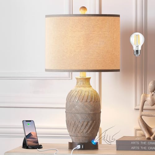 Set of 2 Dimmable Touch Control Table Lamps with USB Ports and AC Outlet L65105