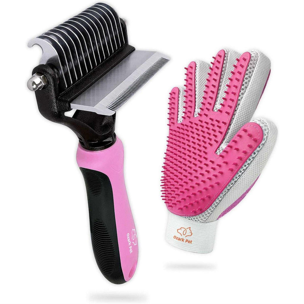 Dog and Cat Deshedding Brush with Shedding Glove R7478