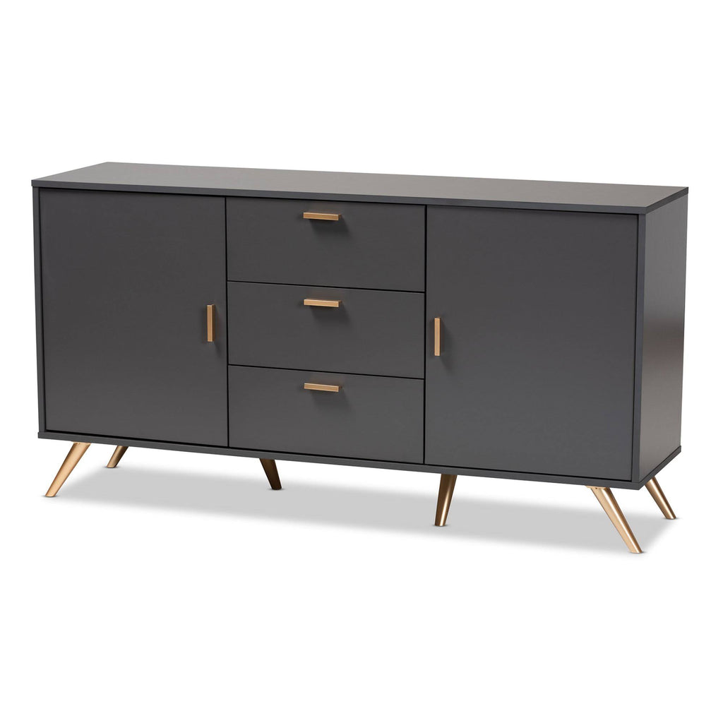 Dark Grey and Gold Finished Wood 2-Door Sideboard Buffet Y443682