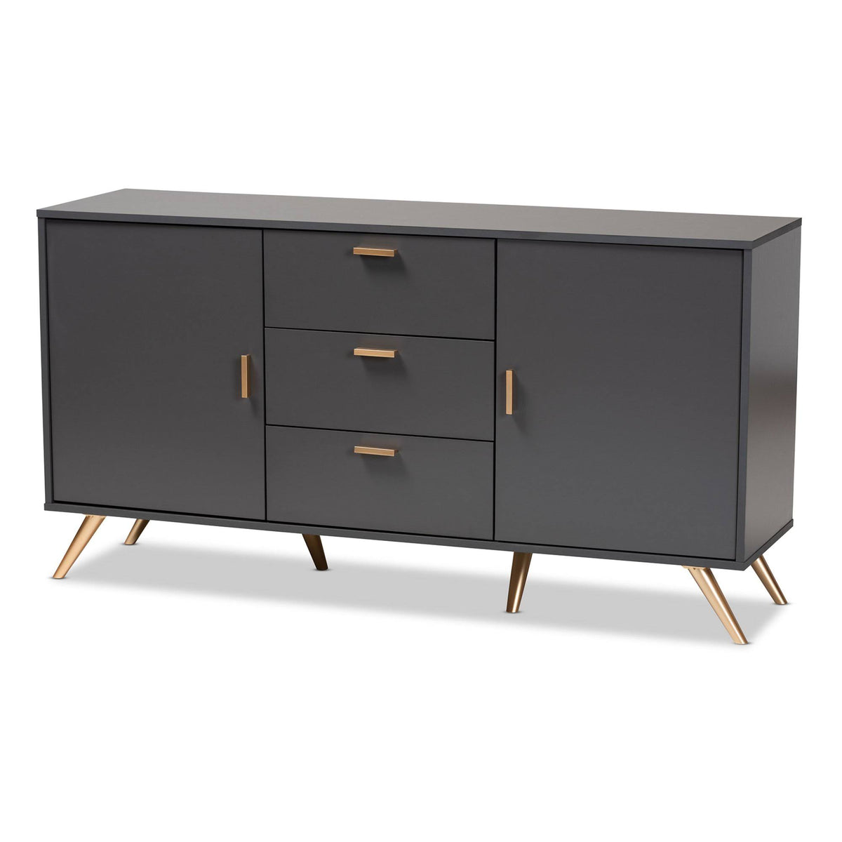 Dark Grey and Gold Finished Wood 2-Door Sideboard Buffet Y443682