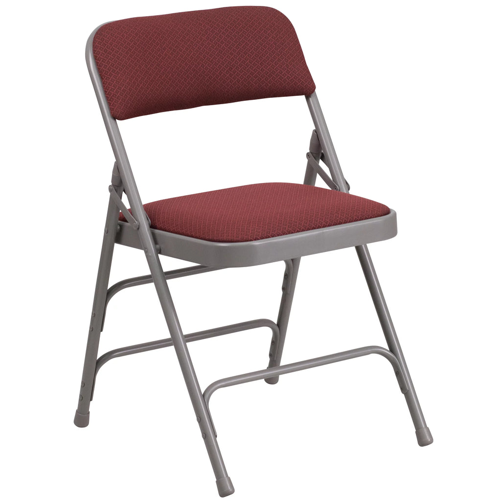 Burgundy Patterned Fabric Metal Folding Chair M594