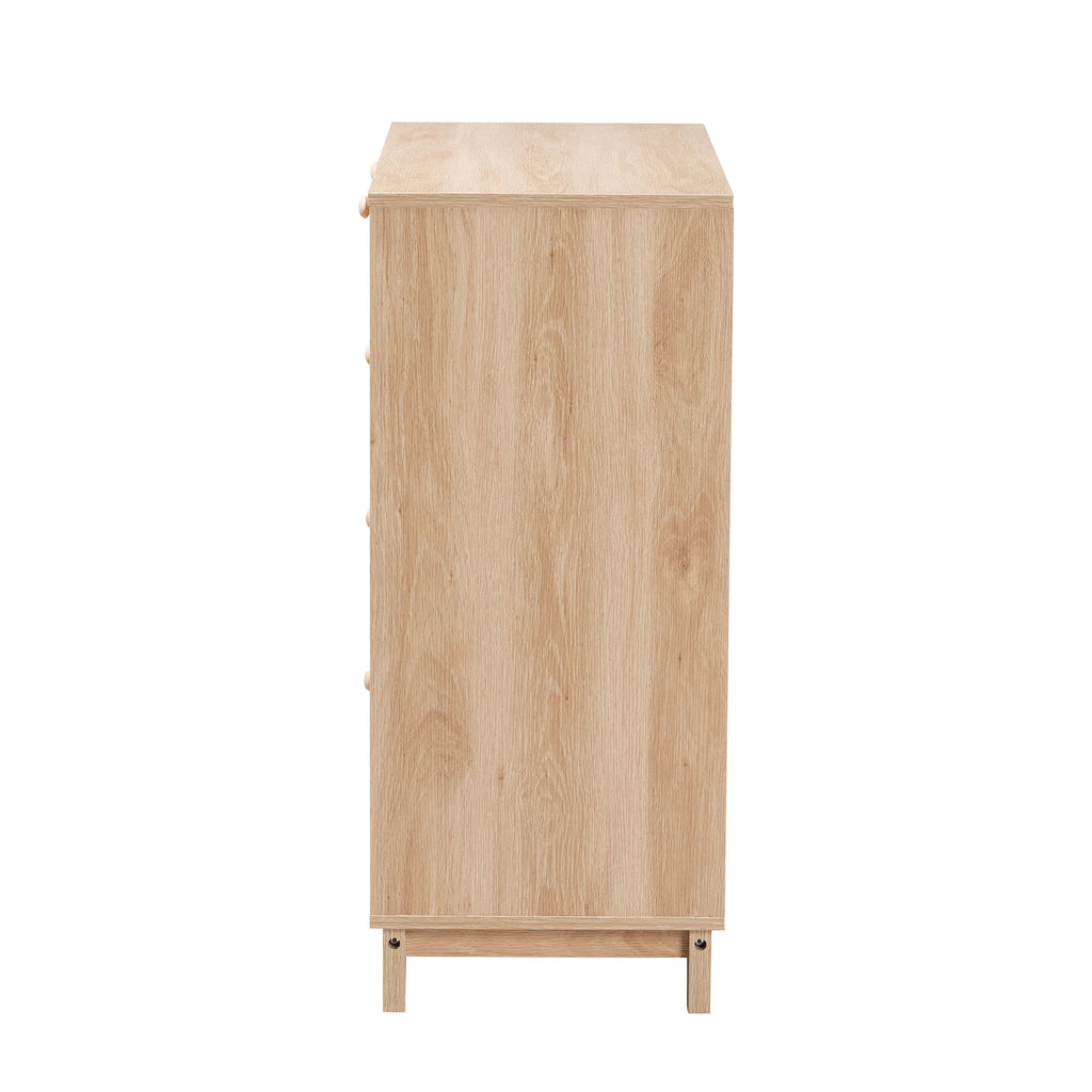 Oak Brown Wood and Natural Rattan 5-Drawer Storage Cabinet V1167