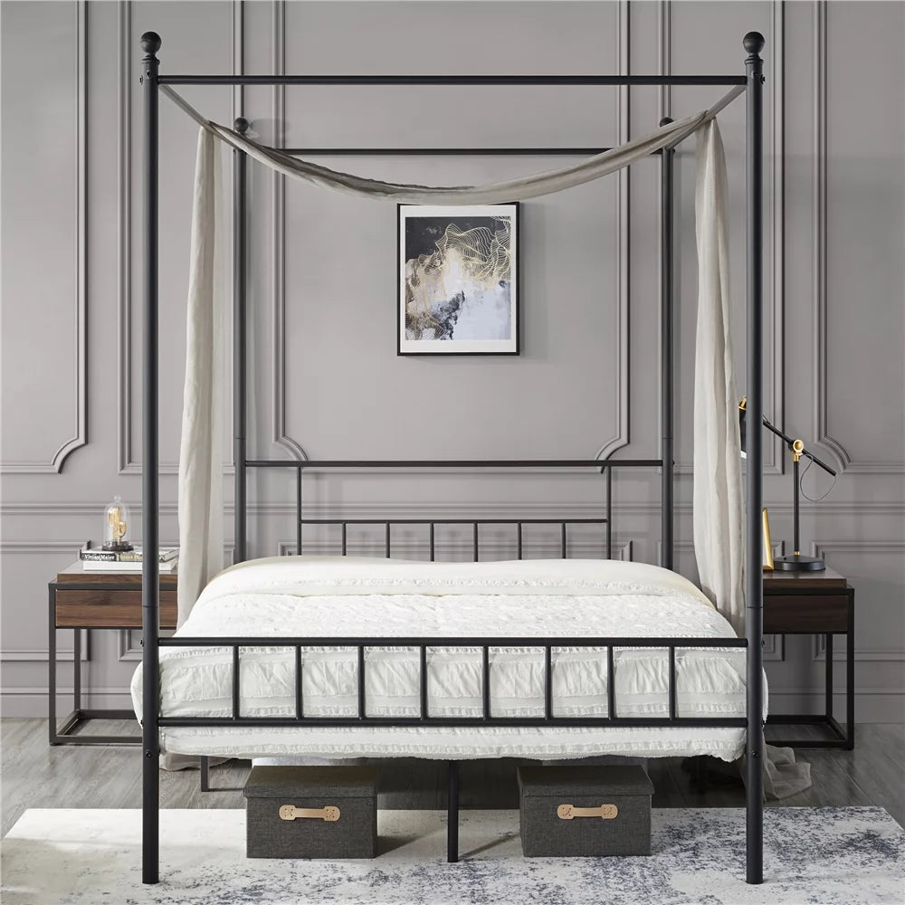 Black Metal Canopy Bed with Headboard and Footboard M824