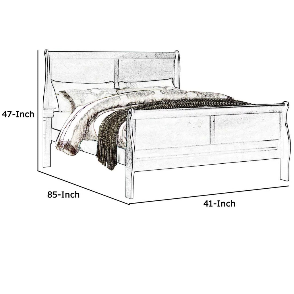 Brown Twin Size Wooden Sleigh Bed with Panel Headboard and Footboard P698