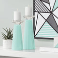 Glass Pillar Candle Holder Set of 2 Blue Q1484