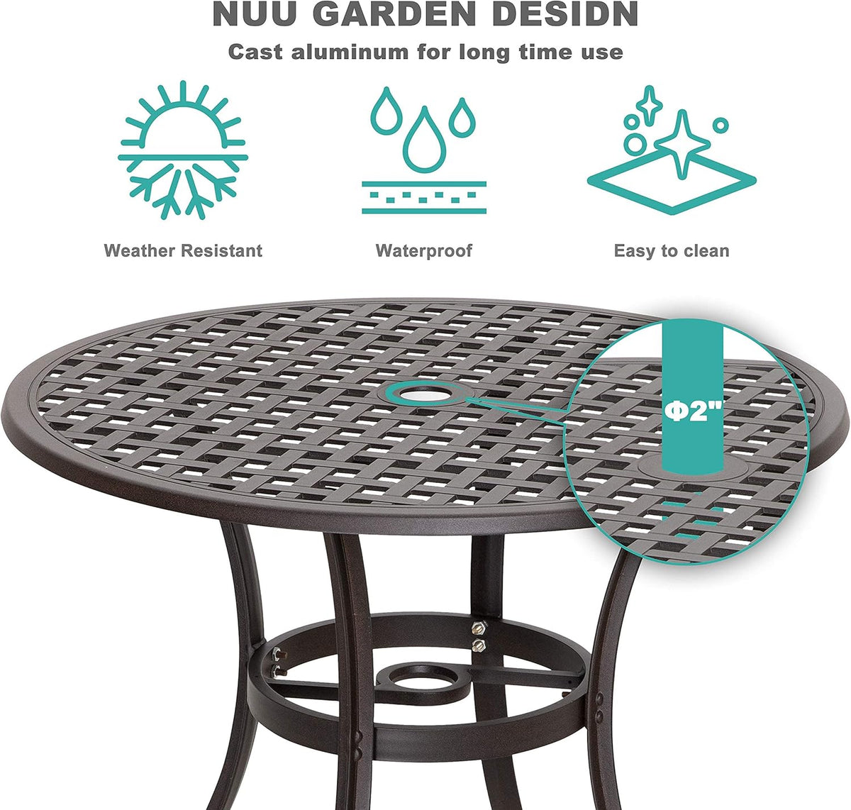Cast Aluminum 4 Piece Patio Dining Set with Umbrella Hole J302160